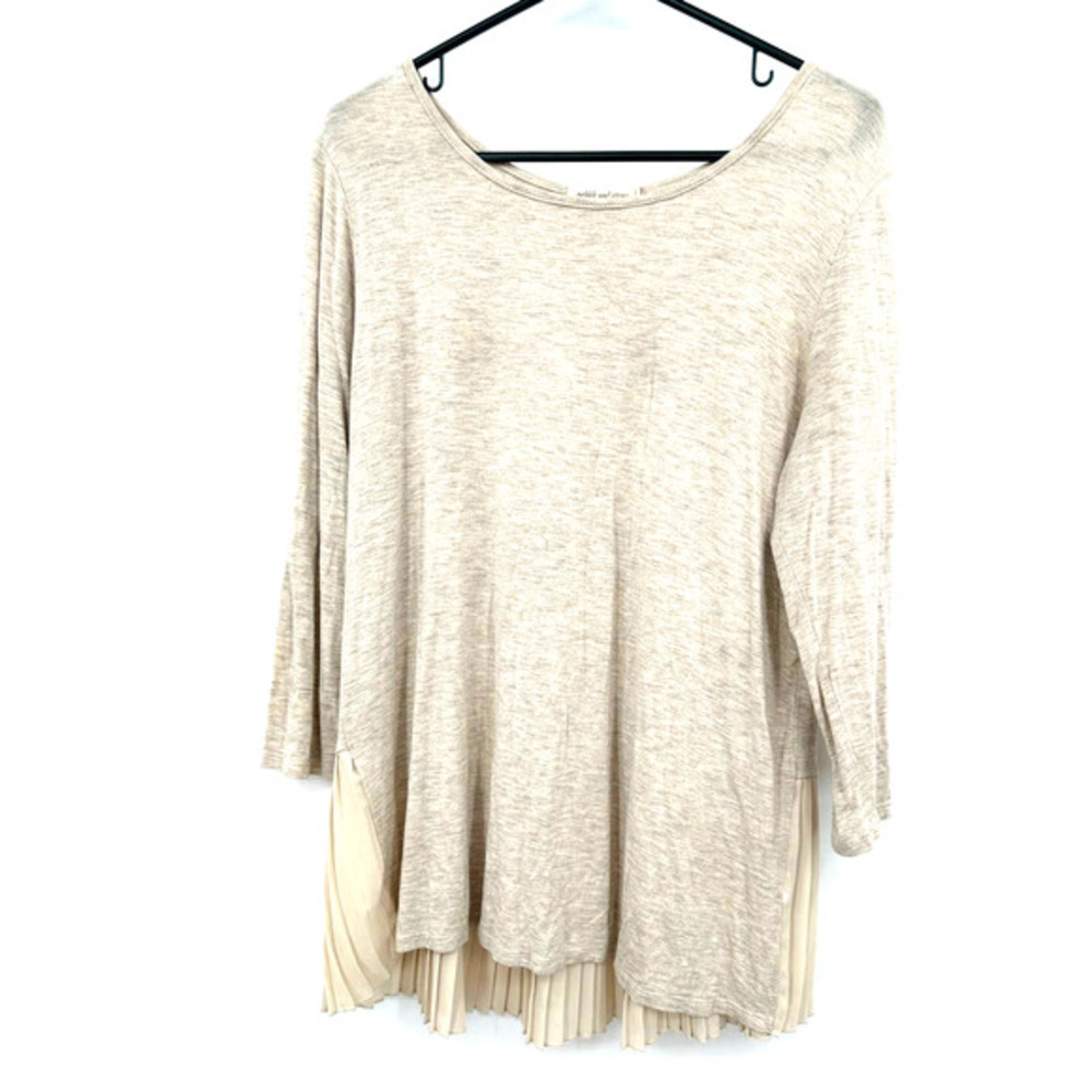 Pebble and Stone size Large cream oatmeal color long sleeve blouse shirt button